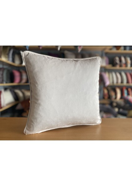 Ithal Ipek Kadife Krem Renk Kırlent Kılıfı 43x43cm