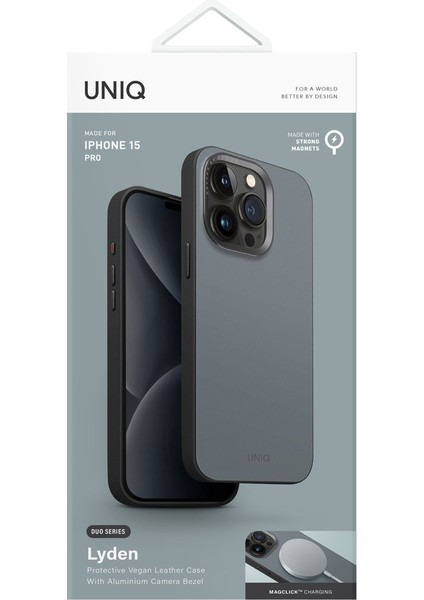 UNIQ Better By Design Iphone 15 Pro Uyumlu Kılıf Lyden Ds Serisi Vegan Deri Kaplama Magsafe Özellikli (Magclick™)