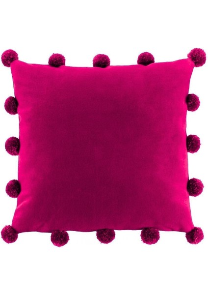 Büyük Ponponlu Fuşya Kare Kırlent Kılıfı 43 X 43 Cm, Iskandinav , Bohem