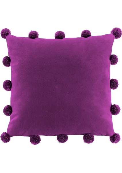 Büyük Ponponlu Vişne Kare Kırlent Kılıfı 43 X 43 Cm, Iskandinav , Bohem