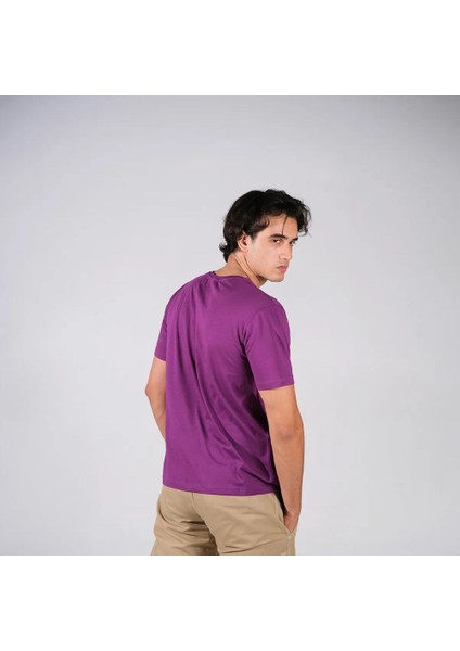 BafacoTekstil %100 Pamuklu Mor Basic T-Shirt Erkek / Kadın