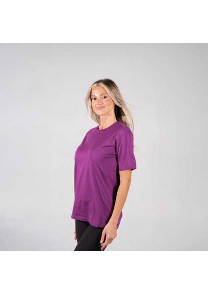 BafacoTekstil %100 Pamuklu Mor Basic T-Shirt Erkek / Kadın fırsatları