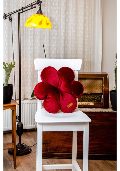 Dekoratif Bordo Renk Iç Dolgulu Kırlent Çiçek Yastık 42*42 Cm