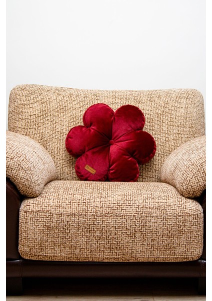 Dekoratif Bordo Renk Iç Dolgulu Kırlent Çiçek Yastık 42*42 Cm