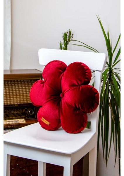 Dekoratif Bordo Renk Iç Dolgulu Kırlent Çiçek Yastık 42*42 Cm