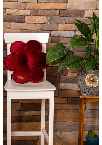 Dekoratif Bordo Renk Iç Dolgulu Kırlent Çiçek Yastık 42*42 Cm