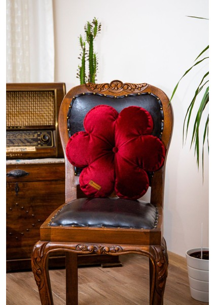 Dekoratif Bordo Renk Iç Dolgulu Kırlent Çiçek Yastık 42*42 Cm