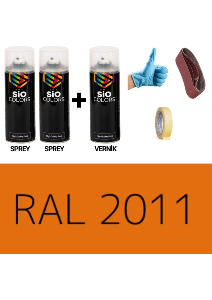 2 Adet Sprey+1 Adet Vernik Doymuş Turuncu RAL-2011 Sprey Boya Seti 400 Ml+Zımpara+Kağıtbant+Eldiven