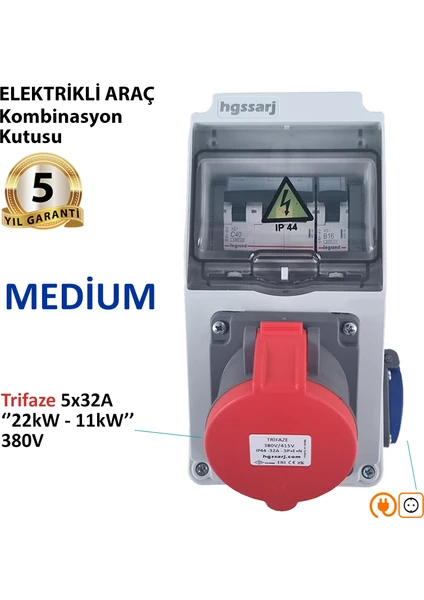 Elektrikli Araç Kombinasyon Kutusu ''Medium'' 5X32A + 1X16A 22Kw, 11Kw Mobil Şarj Istasyonlarına Uygun