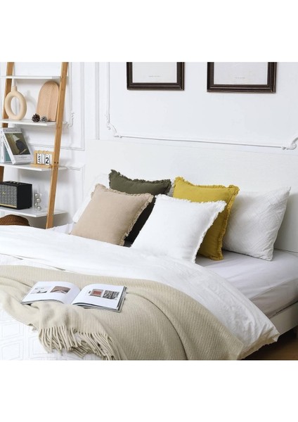 Püsküllü Beyaz Kare Dekoratif Kırlent Kılıfı 43 X 43 Cm Iskandinav, Bohem fırsatları