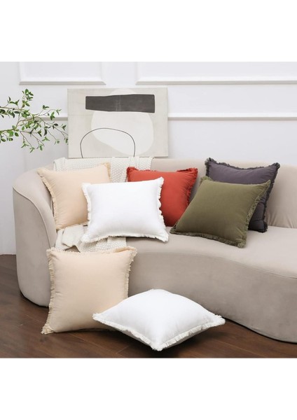 Püsküllü Beyaz Kare Dekoratif Kırlent Kılıfı 43 X 43 Cm Iskandinav, Bohem indirimleri