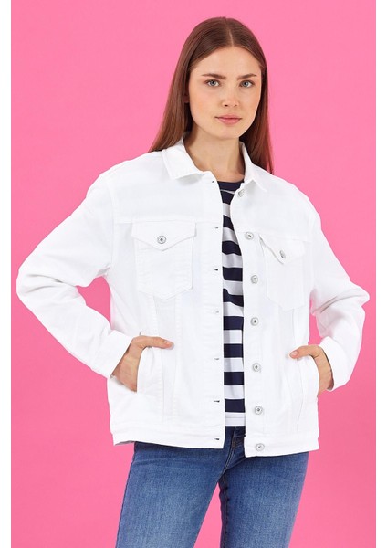 Kadın Maya Beyaz Renkli Denim Jean Ceket