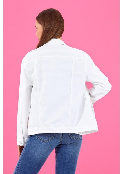 Kadın Maya Beyaz Renkli Denim Jean Ceket fırsatları