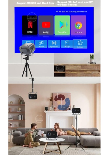 Projeksiyon 4K Ultra Hd Ev Ofis Fuar Toplantı Sunumları Sinema Oyun Android 11, Wifi & Bluetooth