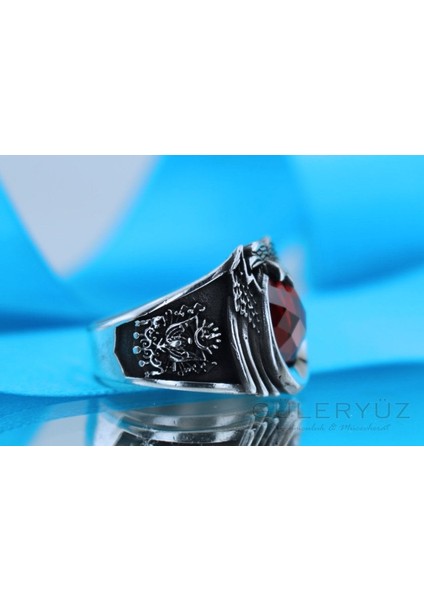 Ayyıldızlı Zirkon Taşlı Çift Kartal Gümüş Yüzük