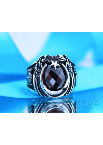 Ayyıldızlı Zirkon Taşlı Çift Kartal Gümüş Yüzük fiyatları