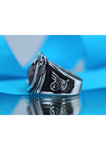 Ayyıldızlı Zirkon Taşlı Çift Kartal Gümüş Yüzük modelleri