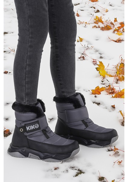 Magic Cırtlı Erkek Çocuk Kar Botu Füme - Siyah