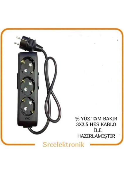 Multi-Let 3'lü Topraklı Çocuk Korumalı Uzatma Seyyar ( 3x2.5 Hes Kablo Tam Bakır) Uzatma Seyyar Kablo