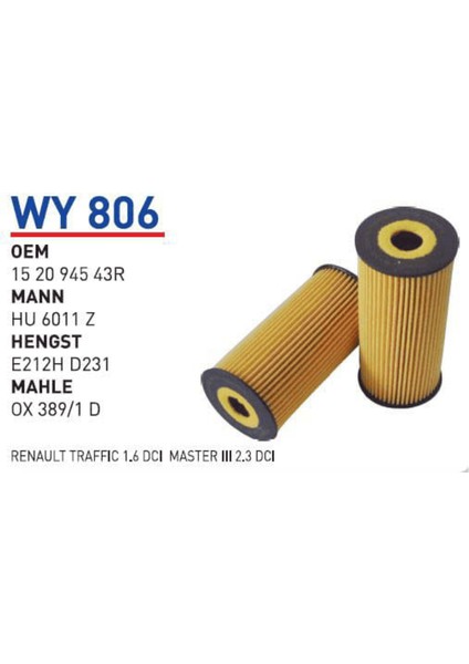 Wy806 Oem 152094543R Renault Fluence Grand Scenıc II 1.6 Dci Yağ Filtre