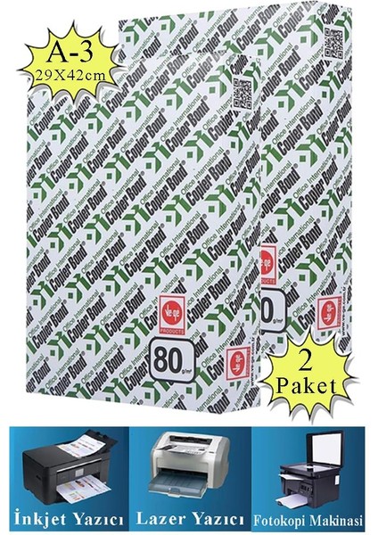 Fotokopi Kağıdı A3 80 gr 500 Lü 2 Paket Copierbond Fotokopi Kağıdı Lazer Inkjet ve Fotokopi Makineleri Için Uyumlu