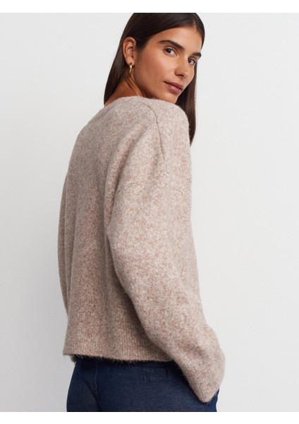 10645 V Yaka Yumuşak Dokulu Triko Kazak-Vizon M. fiyatları