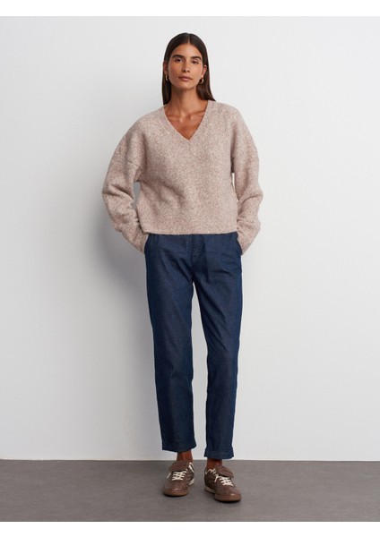 10645 V Yaka Yumuşak Dokulu Triko Kazak-Vizon M. modelleri