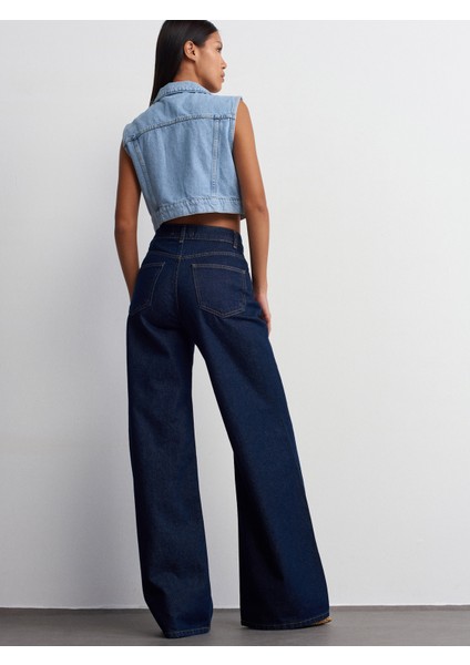 71706 Rins Yıkama Geniş Denim Pantolon-Lacivert fiyatları