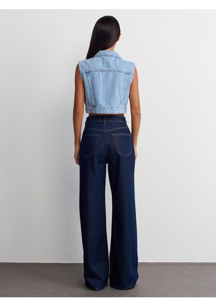 71706 Rins Yıkama Geniş Denim Pantolon-Lacivert modelleri