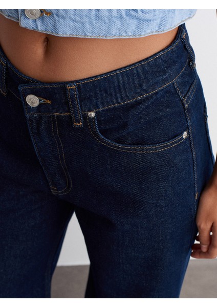 71706 Rins Yıkama Geniş Denim Pantolon-Lacivert indirimleri