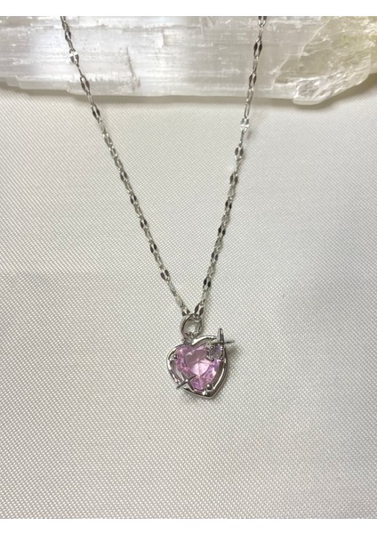 JOJ ACCESUARES Pembe Taşlı Çelik Kolye