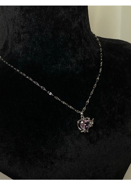JOJ ACCESUARES Pembe Taşlı Çelik Kolye