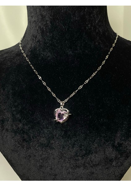 JOJ ACCESUARES Pembe Taşlı Çelik Kolye