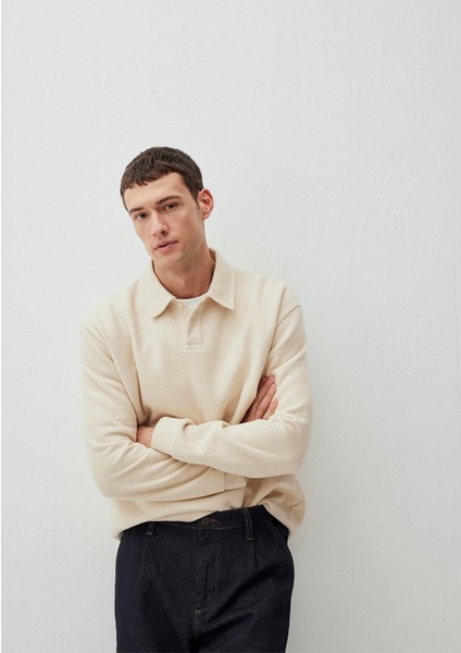 Düğmeli Beyaz Basic SWEATSHIRT0S10266-81202