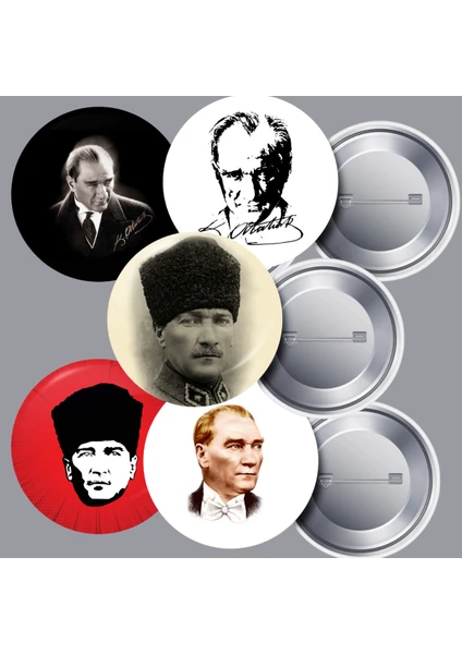 5 Farklı Çeşit Atatürk Yaka Rozeti 58 mm Büyük Boy