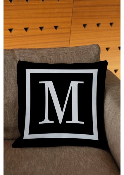 Siyah Renkli Beyaz Yazılı Harfli Dijital Baskılı Kırlent Kılıfı