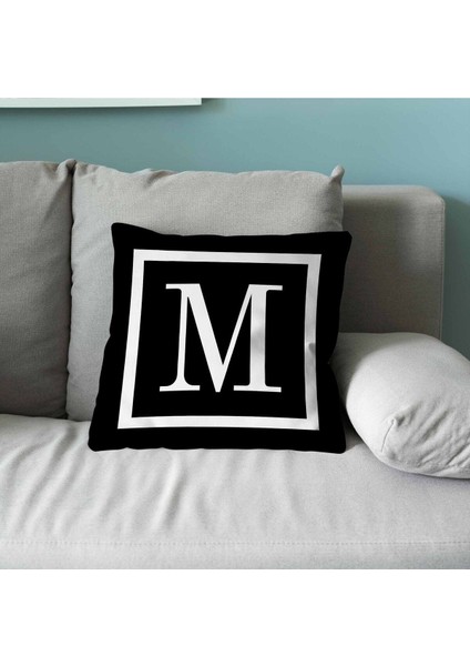 Siyah Renkli Beyaz Yazılı Harfli Dijital Baskılı Kırlent Kılıfı fiyatları