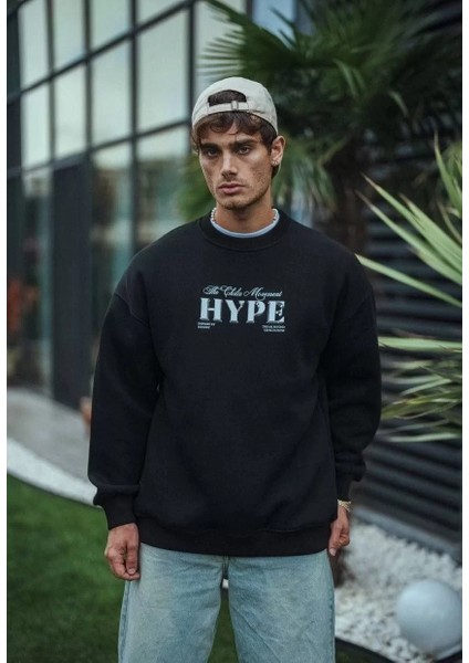Üç Iplik Bisiklet Yaka Baskılı Sweatshirt - Siyah fiyatları