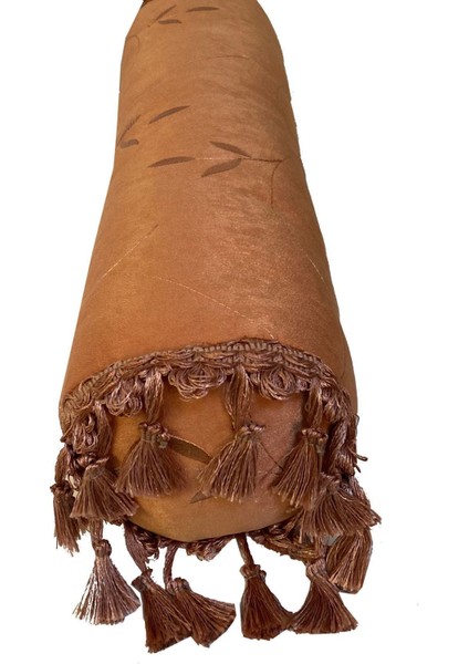 Taba Renk Koton Nubuk Dokuma Nakışlı Saçaklı Dekoratif Sosis Silindir Yastık fırsatları