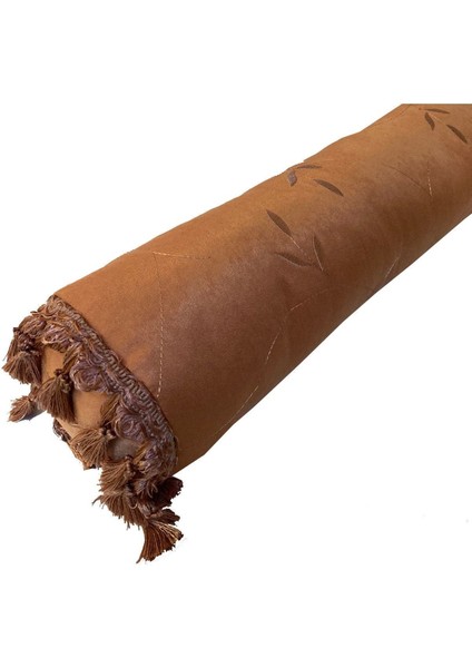 Taba Renk Koton Nubuk Dokuma Nakışlı Saçaklı Dekoratif Sosis Silindir Yastık indirimleri