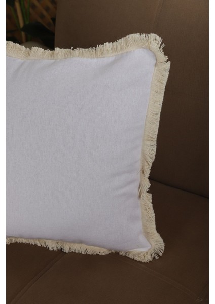 Keten Beyaz Ponponlu Kırlent Kırlent Kılıfı 43 X 43