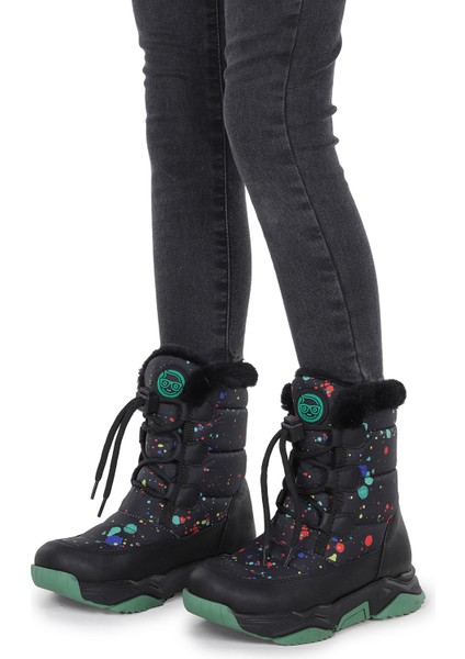 Bambu Bağcıklı Erkek Çocuk Kar Botu Siyah - Yeşil modelleri