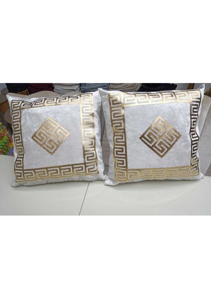 Kadife Kırlent (Yastık) Kılıfı/2 Adet/Deri Işlemelı/40x40cm/Her 2 Yönü Kadife/Fermuarlı