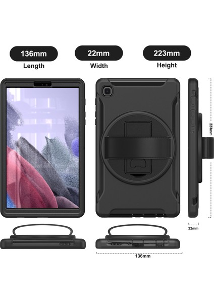 Samsung Galaxy Tab A7 Lite 8.7 Inç T220 T225 T225N T225C 360°DÖNER Pc Tpu El Kayışı Tablet Kılıfı (Yurt Dışından) modelleri