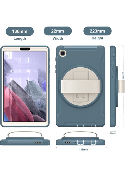 Samsung Galaxy Tab A7 Lite 8.7 Inç T220 T225 T225N T225C 360°DÖNER Pc Tpu El Kayışı Tablet Kılıfı (Yurt Dışından)
