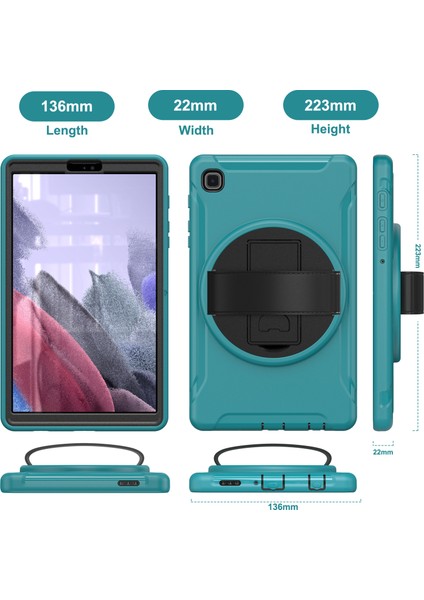 Samsung Galaxy Tab A7 Lite 8.7 Inç T220 T225 T225N T225C 360°DÖNER Pc Tpu El Kayışı Tablet Kılıfı (Yurt Dışından)