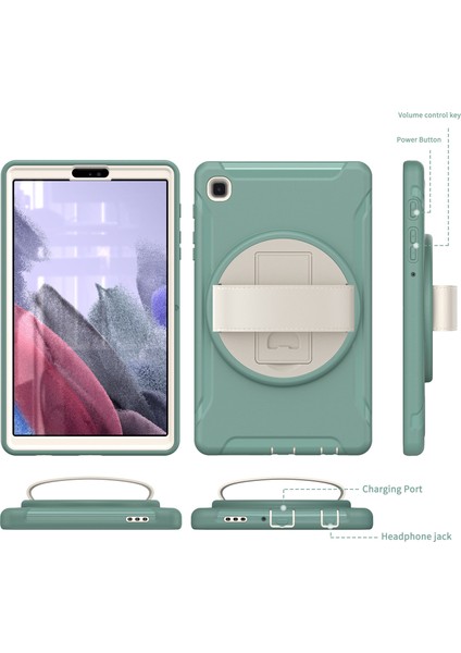 Samsung Galaxy Tab A7 Lite 8.7 Inç T220 T225 T225N T225C 360°DÖNER Pc Tpu El Kayışı Tablet Kılıfı (Yurt Dışından)