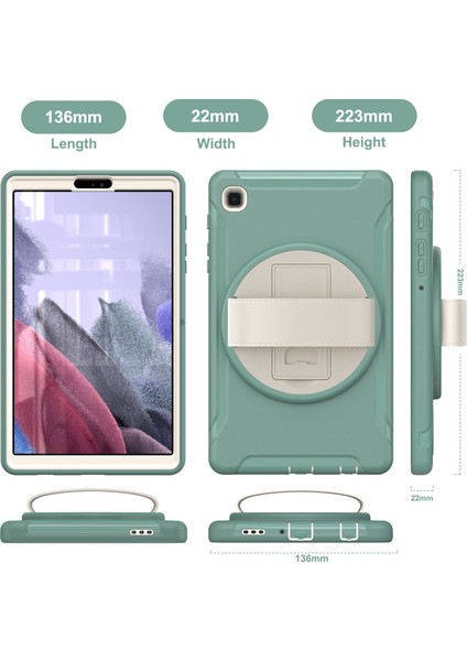 Samsung Galaxy Tab A7 Lite 8.7 Inç T220 T225 T225N T225C 360°DÖNER Pc Tpu El Kayışı Tablet Kılıfı (Yurt Dışından)