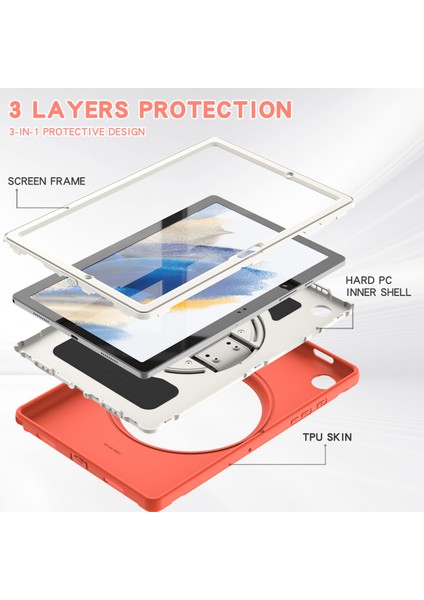 Samsung Galaxy Tab A8 10.5 (2021) A8 10.5 (2022) X200 X205 Pc Silikon Döner El Kayışı Koruyucu Mercan Tablet Kılıfı (Yurt Dışından)