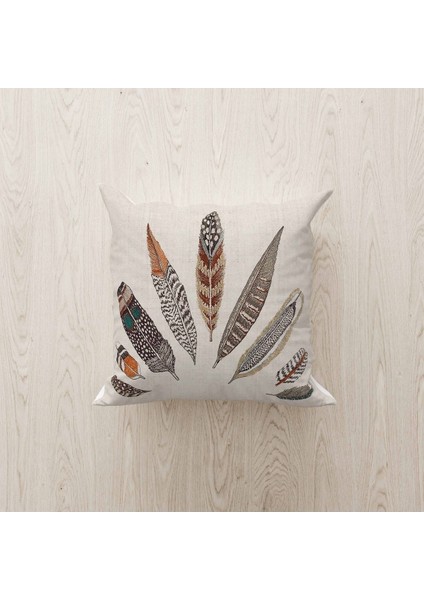 Kuş Tüy Tasarımlı Beyaz Dijital Baskı Kırlent Kılıfı fiyatları